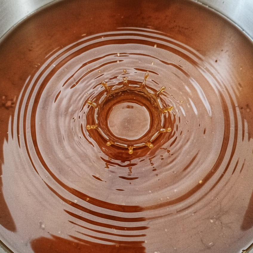 Olla con cera de abejas fundida que vibra al aplicarle frecuencias armónicas